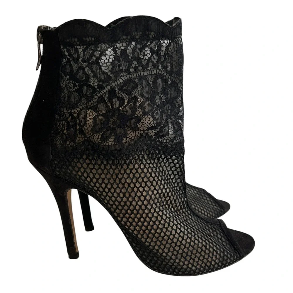 Chinese Laundry Black Lace Mesh Peep Toe Stiletto Ankle Boots Size 9